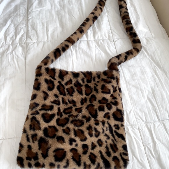 Handbags - Leopard printed plush shoulder bag